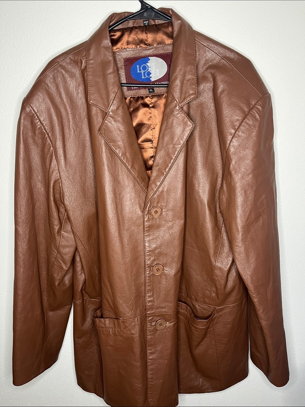 Men's Tan Leather Trench Coat - Classic Button-Front